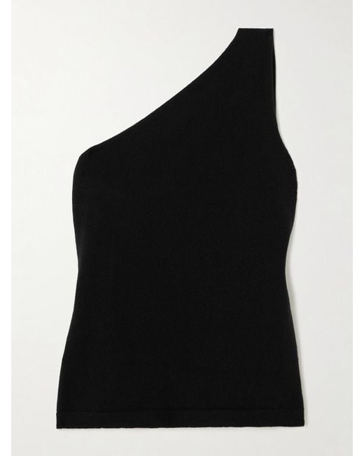 Rohe Black One-Shoulder Draped Cutout Merino Wool-Blend Top