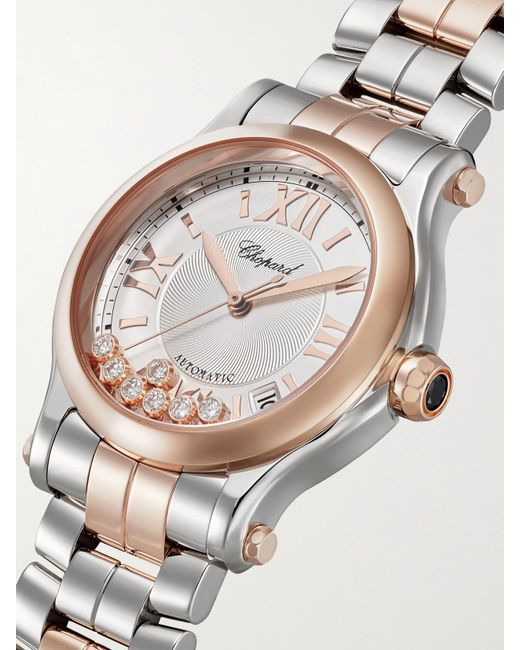 Chopard Metallic Happy Sport Automatic 36Mm 18-Karat Rose, Stainless Steel And Diamond Watch