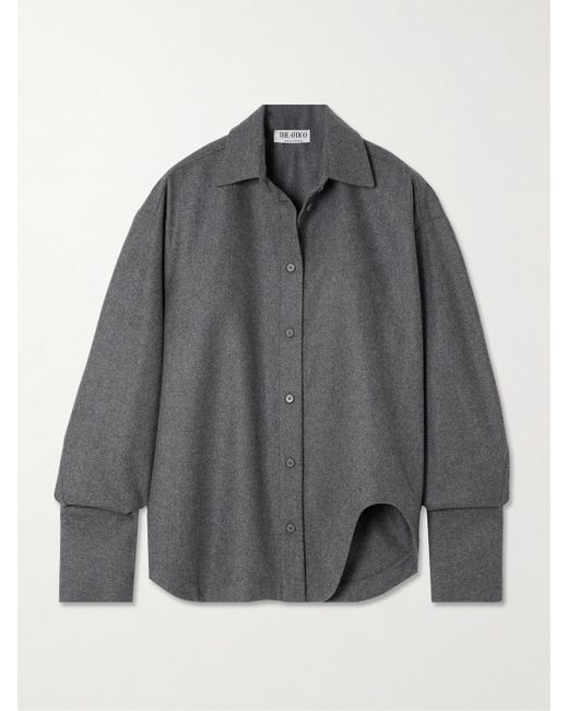 The Attico Gray Eliza Asymmetric Wool-Blend Shirt