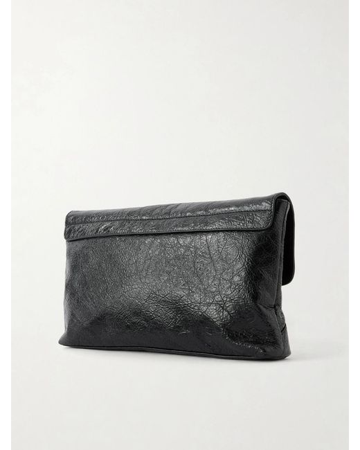 Balenciaga Black Le City Crinkled-Leather Clutch