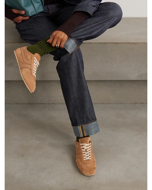 Dries Van Noten Brown Leather-Trimmed Suede Sneakers