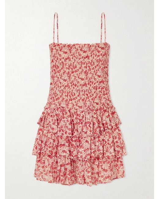 Isabel Marant Red Elodie Floral-Print Ruffled Organic Cotton Mini Dress