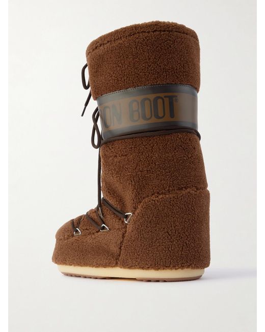 Moon Boot Brown Icon Leather-Like Trimmed Fleece Snow Boots