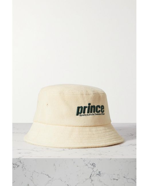 Sporty & Rich + Prince Embroidered Cotton-terry Bucket Hat in Cream