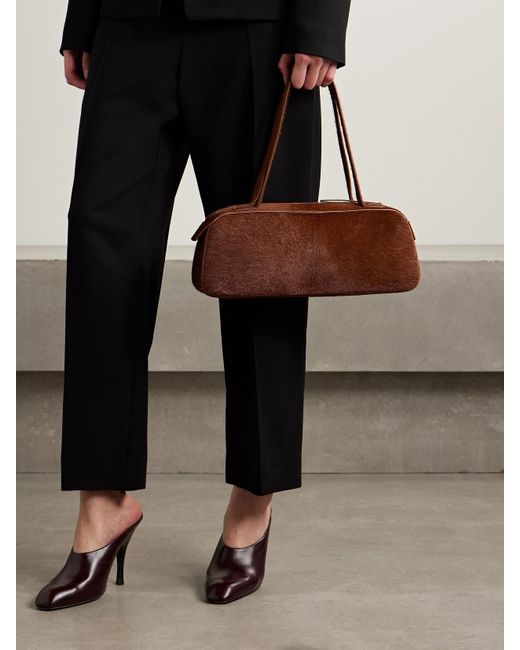 Khaite Brown Simona Leather-Trimmed Calf Hair Shoulder Bag