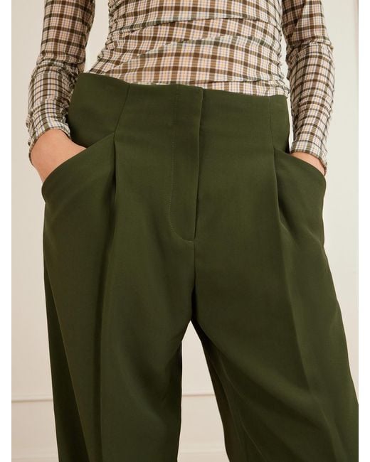 Veronica Beard Green Kenneth Stretch-Crepe Wide-Leg Pants