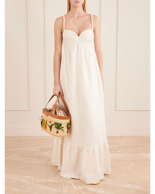Aquazzura Natural Birdsong Appliquéd Leather-Trimmed Raffia Tote