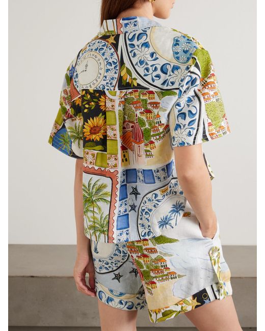 Farm Rio Multicolor Verkürztes Hemd Aus Bedrucktem Leinen-Canvas
