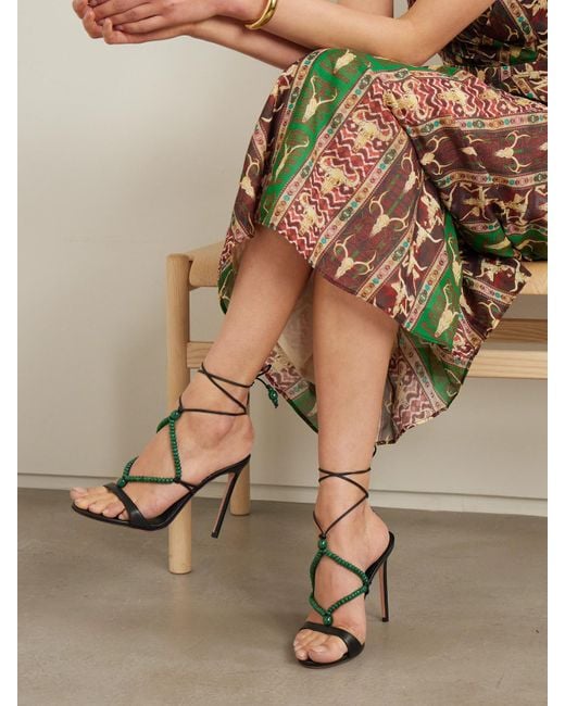 Aquazzura Black Amalfi 105 Beaded Leather Sandals