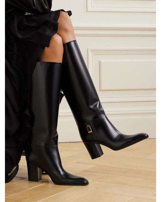 Bottes En Cuir À Boucles Julia Saint Laurent en coloris Black