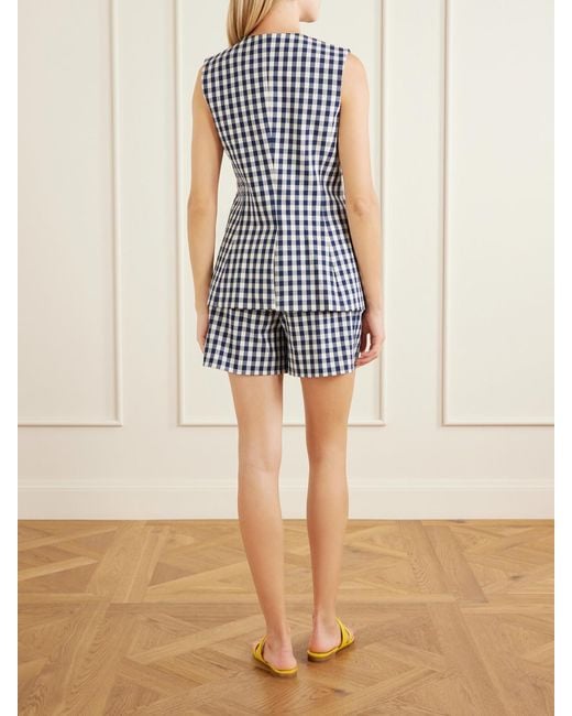 Veronica Beard Blue Lois Checked Stretch-Cotton Cloqué Tank