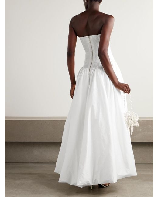 Aje. White Violette Strapless Ruched Cotton-Poplin Gown
