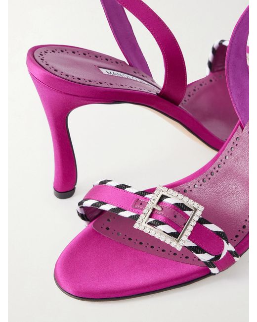 Manolo Blahnik Pink Sumbasan 90 Embellished Satin Sandals