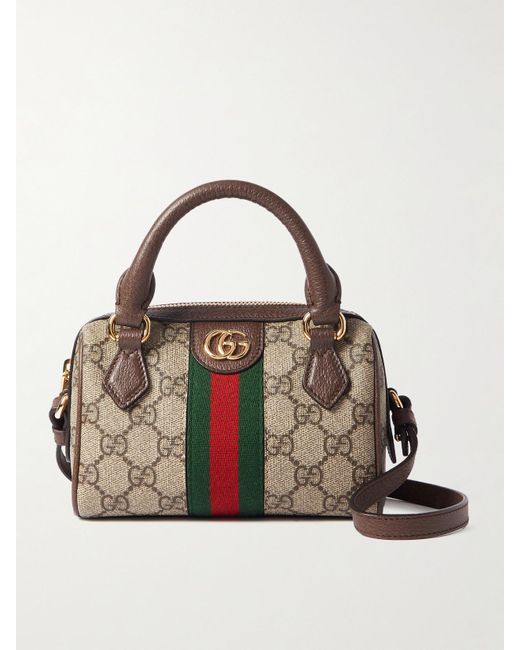 Gucci Natural Ophidia Mini Leather-Trimmed And Webbing-Trimmed Printed Coated-Canvas Tote