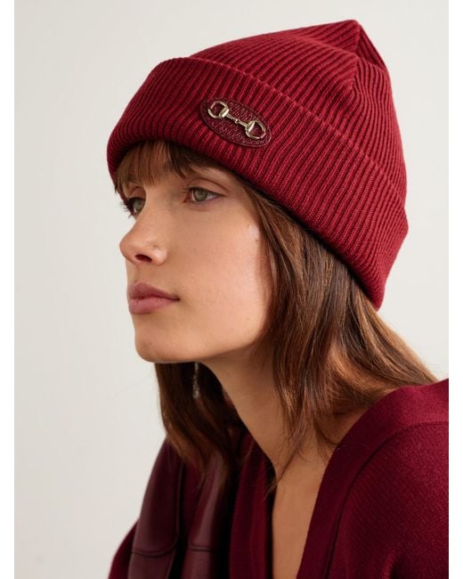 Gucci Red Horsebit-Detailed Appliquéd Ribbed Wool Beanie
