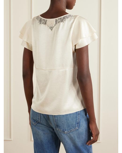 Citizens of Humanity Natural Lola Flutter Lace-Trimmed Satin Blouse