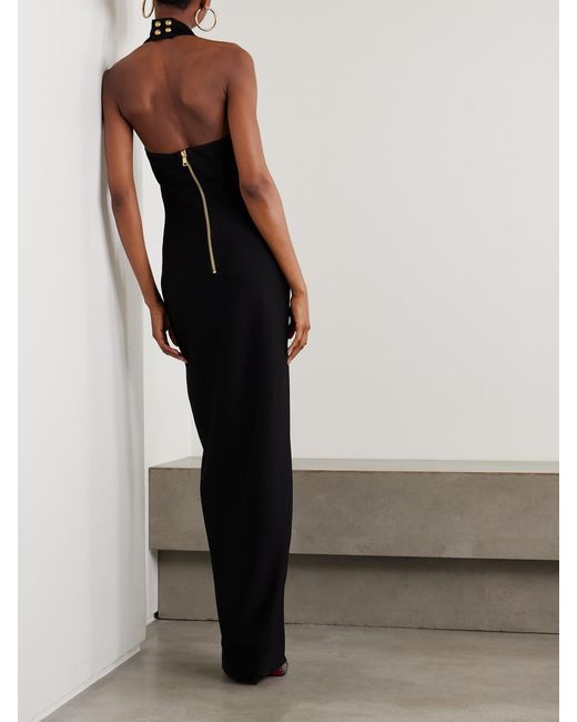 Balmain Black Button-Embellished Knitted Halterneck Maxi Dress