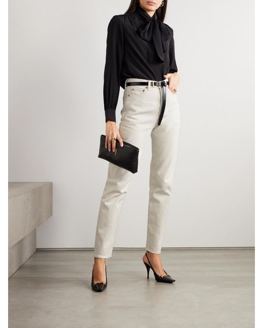 Saint Laurent Natural Hoch Sitzende Jeans Mit Schmalem Bein