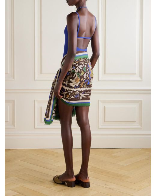 ALÉMAIS Brown Maroc Pareo Aus Bedrucktem Biobaumwoll-Voile Mit Fransen