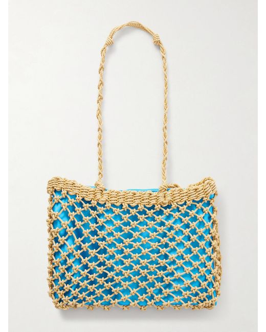Jil Sander Blue Tangle Net Satin And Cotton Cord Shoulder Bag