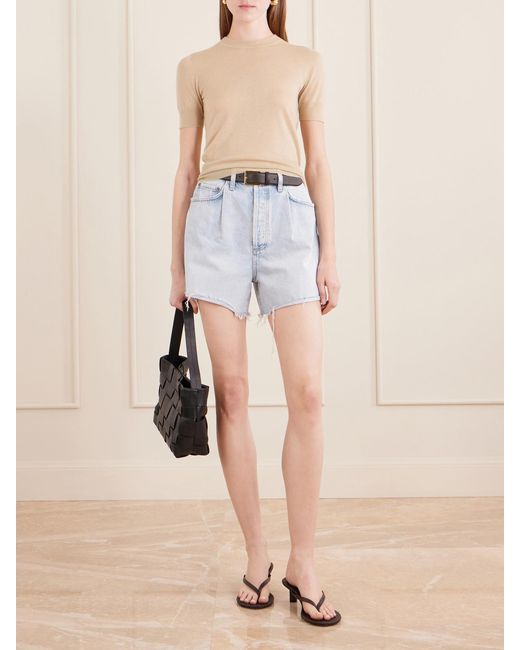 Agolde Blue Rhoda Frayed Organic Denim Shorts