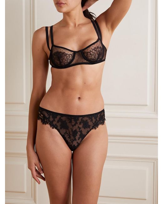 Dolce & Gabbana Black Polka-Dot Tulle And Chantilly Lace Underwired Soft-Cup Balconette Bra