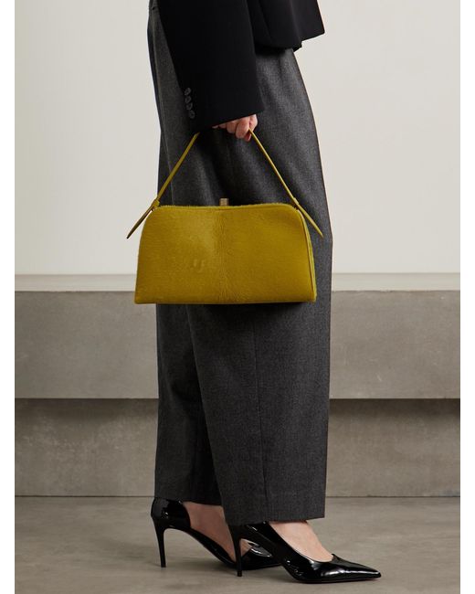 Khaite Yellow Cate Leather-Trimmed Calf Hair Tote