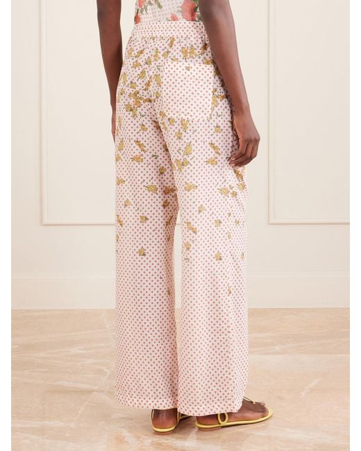Donde Esteban Natural Pajaritos Y Rosas Wide Leg Printed Cotton Pants
