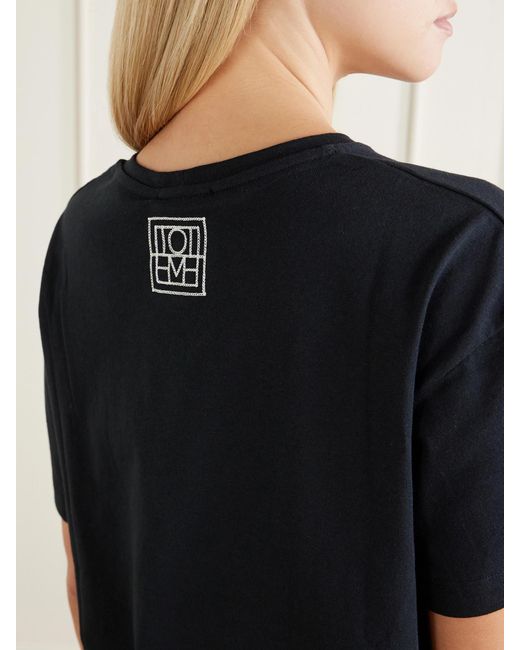 Totême Black Logo-Embroidered Organic Cotton T-Shirt