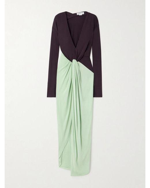 Victoria Beckham Purple Knotted Gathered Two-Tone Jersey Gown