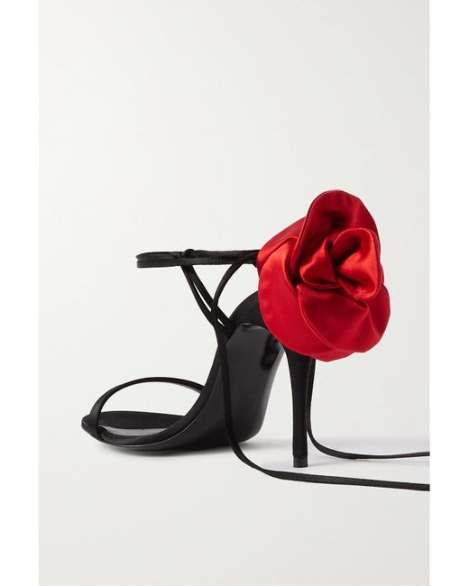 Magda Butrym Black Appliquéd Lace-Up Satin Sandals