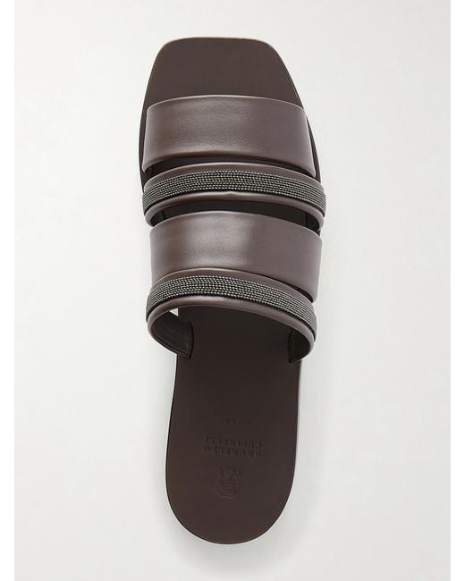Brunello Cucinelli Brown Embellished Leather Sandals