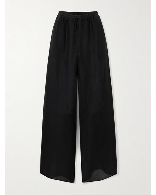 Givenchy Black Silk And Linen-Blend Voile Wide-Leg Pants