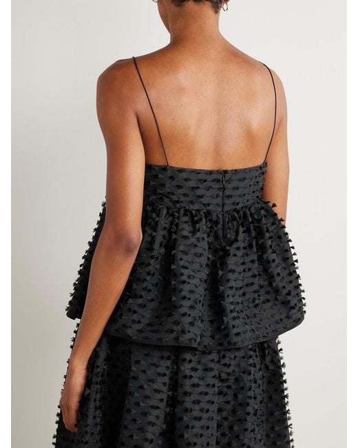 CECILIE BAHNSEN Black Babette Fil Coupé Shell Peplum Top