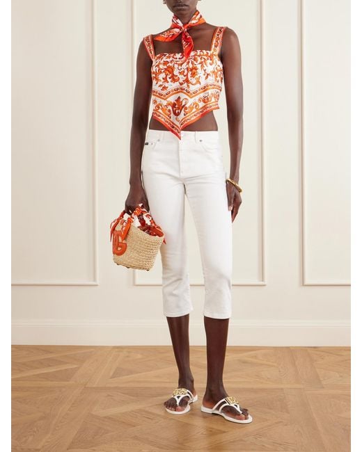 Dolce & Gabbana Orange Kendra Logo-Appliquéd Leather-Trimmed Raffia Bucket Bag