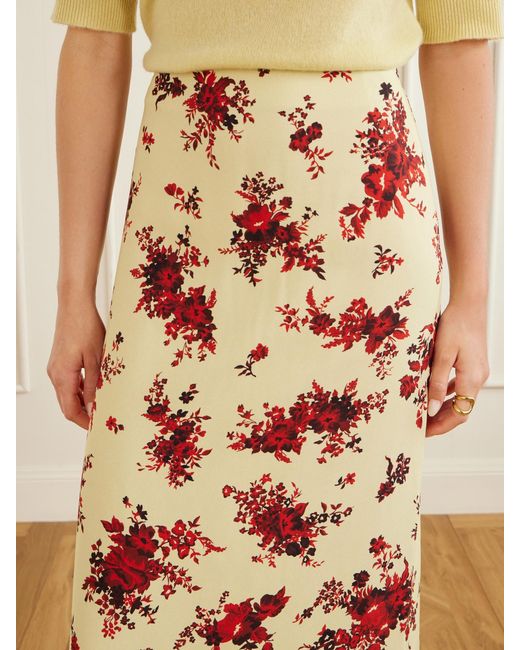 Jil Sander White Floral-Print Satin Midi Skirt