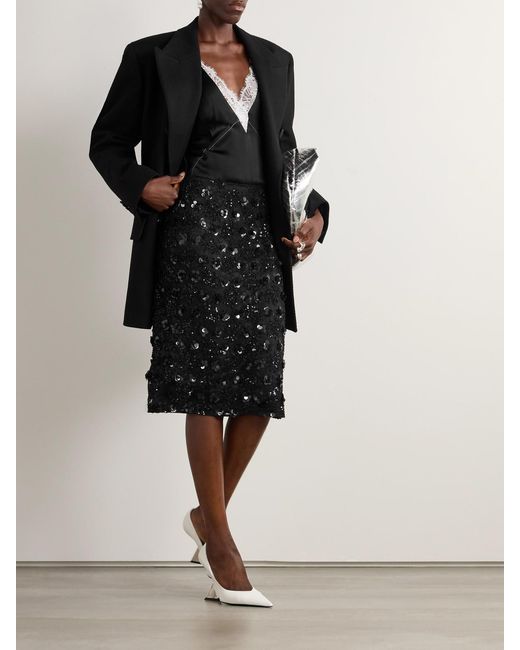 Dolce & Gabbana Black Sequin-Embellished Lace Skirt