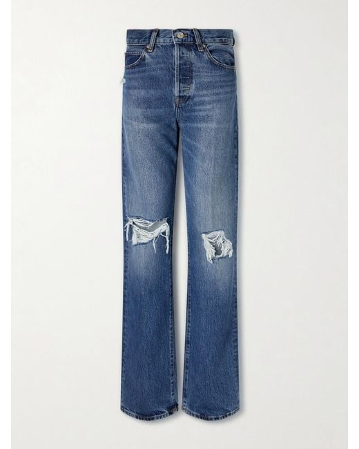 FRAME Blue The Vertical Distressed-Detail Straight-Leg Jeans