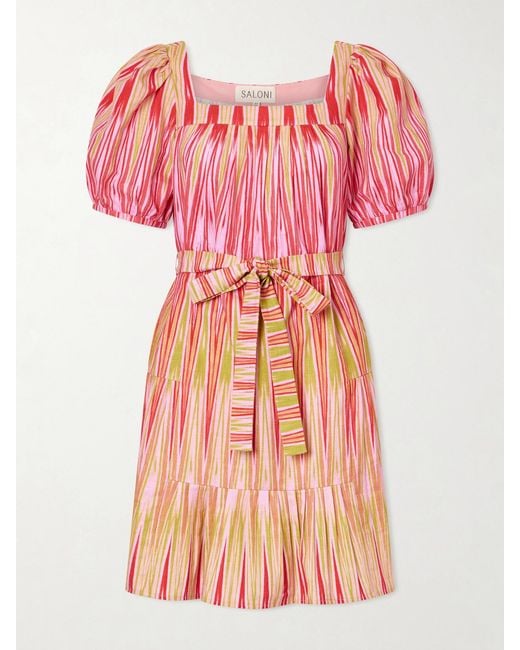 Saloni Pink Yashi Belted Printed Cotton Mini Dress