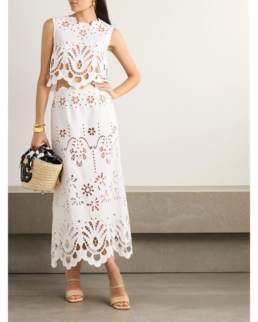 Dolce & Gabbana White Maxirock Aus Popeline Aus Einer Baumwollmischung Mit Lochstickerei