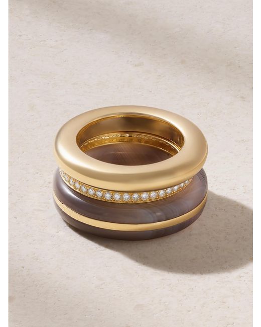 BY PARIAH Natural Classic Stack Set Of Three 14-Karat Recycled, Agate And Diamond Ring