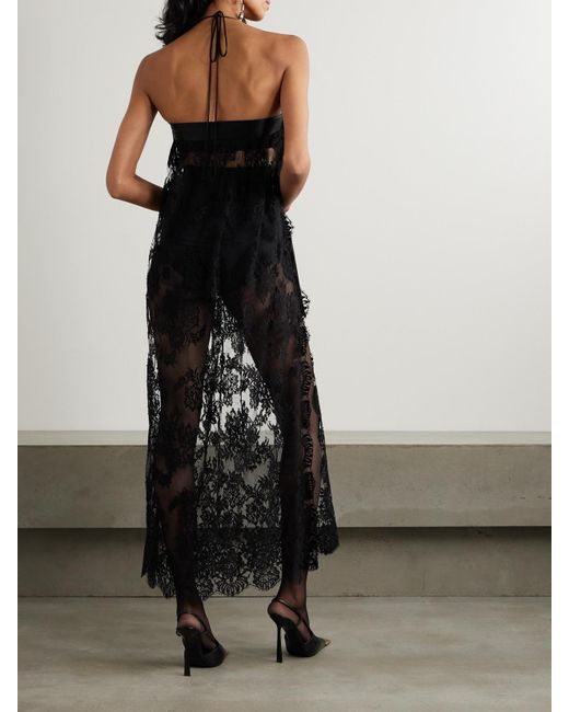 Dolce & Gabbana Black Halterneck Satin-Trimmed Cotton-Blend Lace Midi Wrap Dress