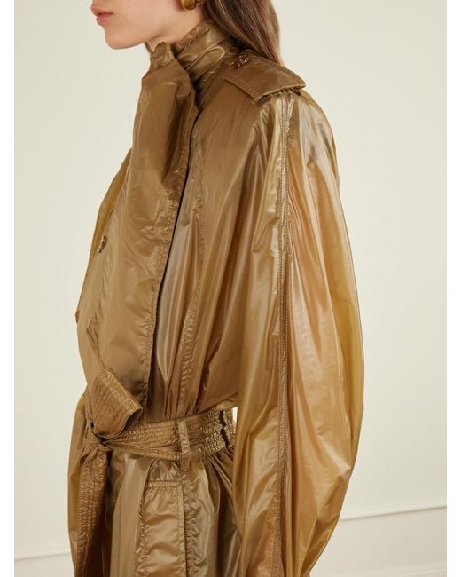 Saint Laurent Natural Double-Breasted Belted Shell Trench Coat