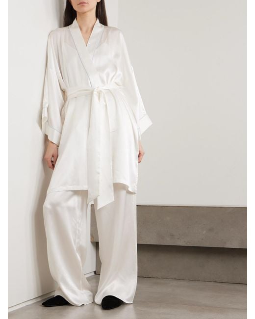 Olivia Von Halle White Mimi Silk-Satin Robe