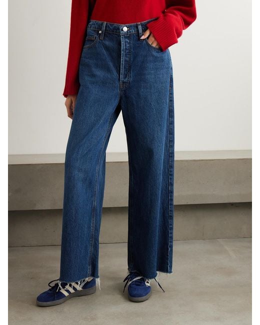 FRAME Blue Le Low Baggy Distressed High-Rise Wide-Leg Organic Jeans