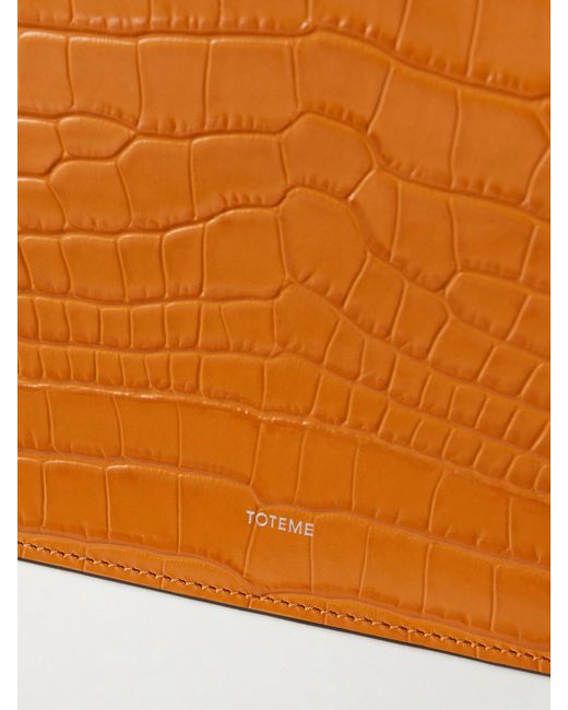 Totême Orange Threefold Croc-Effect Leather Clutch