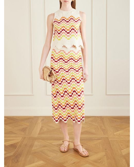 Escvdo Pink Safi Crocheted Cotton Midi Skirt