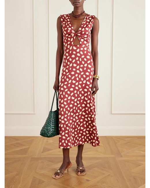 Johanna Ortiz Red Horizonte Mistico Cutout Printed Jersey Midi Dress
