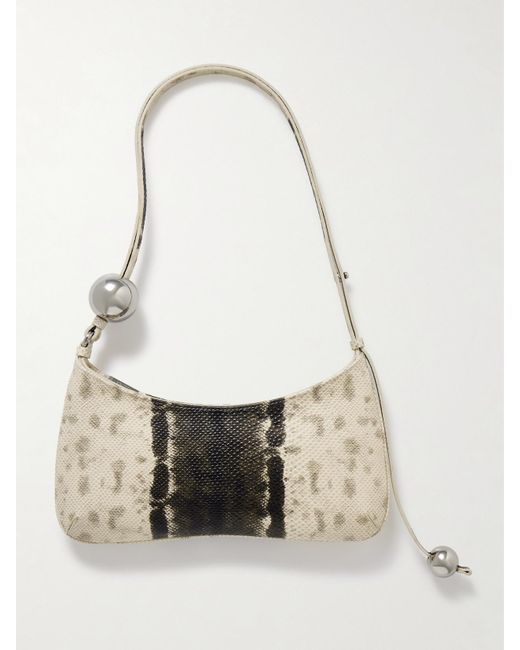 Jacquemus White Le Bisou Perle Embellished Snake-Effect Leather Shoulder Bag