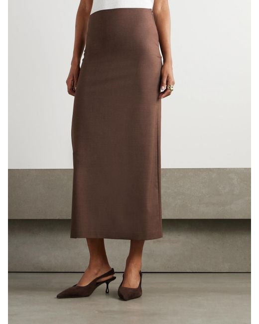 Loulou de Saison Brown Samos Wool-Blend Twill Midi Skirt